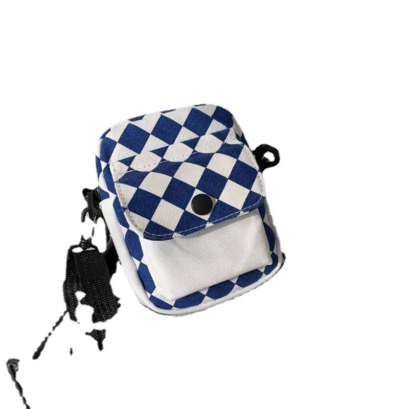 2024 New canvas bag, checkered and color-blocked women's bag, trendy and fashionable single-shoulder bag, fresh student mobile phone crossbody women's bag Item Picture