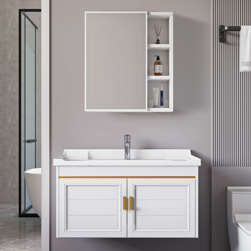 Modern and simple bathroom cabinet combination, ceramic rock plate washbasin, space aluminum bathroom toilet washbasin cabinet combination Application Scenario
