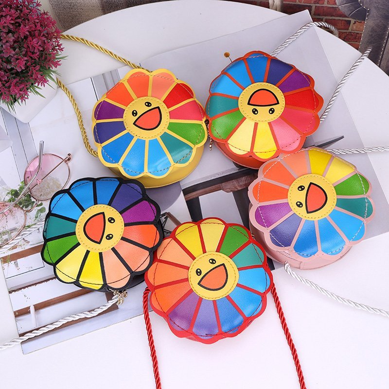 Girls' fashionable travel crossbody bag, cartoon cute seven-color flower bag, little girl single-shoulder bag, mini princess small bag full figure
