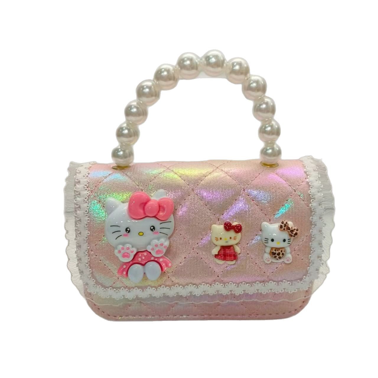 Pearl handbag, single-shoulder crossbody bag, children's bag, loose change accessory bag, little girl's lucky money bag, chain small square bag Item Picture