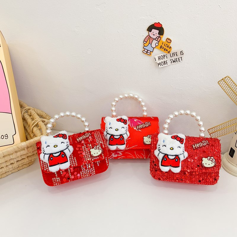 Children's New Year greeting bag, Christmas and New Year red lucky money bag, stylish girl princess pearl handbag, crossbody bag Specification drawing