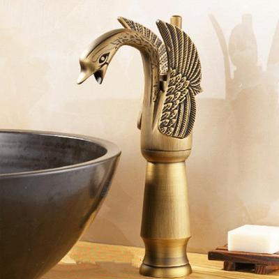 European-style antique faucet, swan hot and cold washbasin faucet, retro all-copper underfloor basin, golden faucet full figure