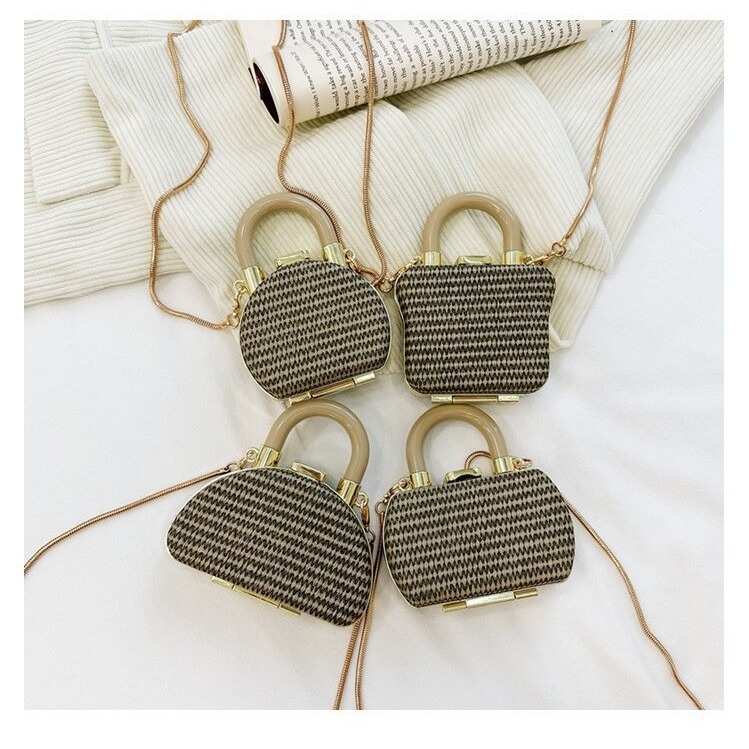 Kouhongbao Women 2025 New Cross-border woven Mini Bag, children's bag, decorative bag, snake bone chain single-shoulder women's bag full figure