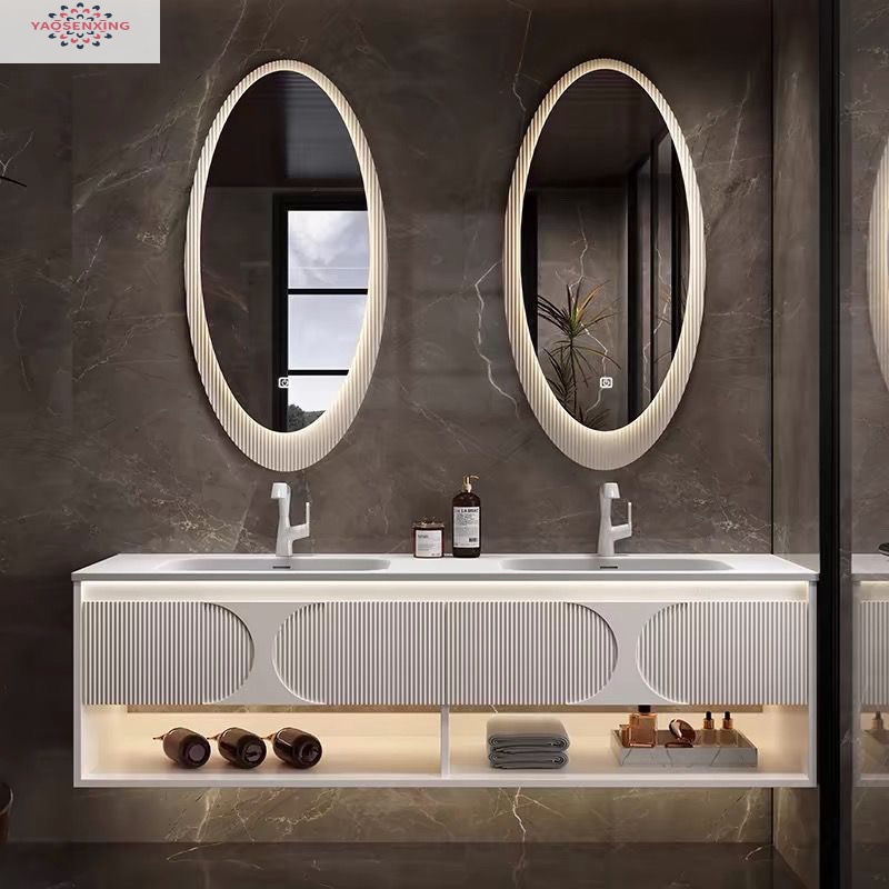 The Kolinai integrated basin bathroom cabinet is a modern hotel-style bathroom with a double basin washbasin and sink Specification drawing