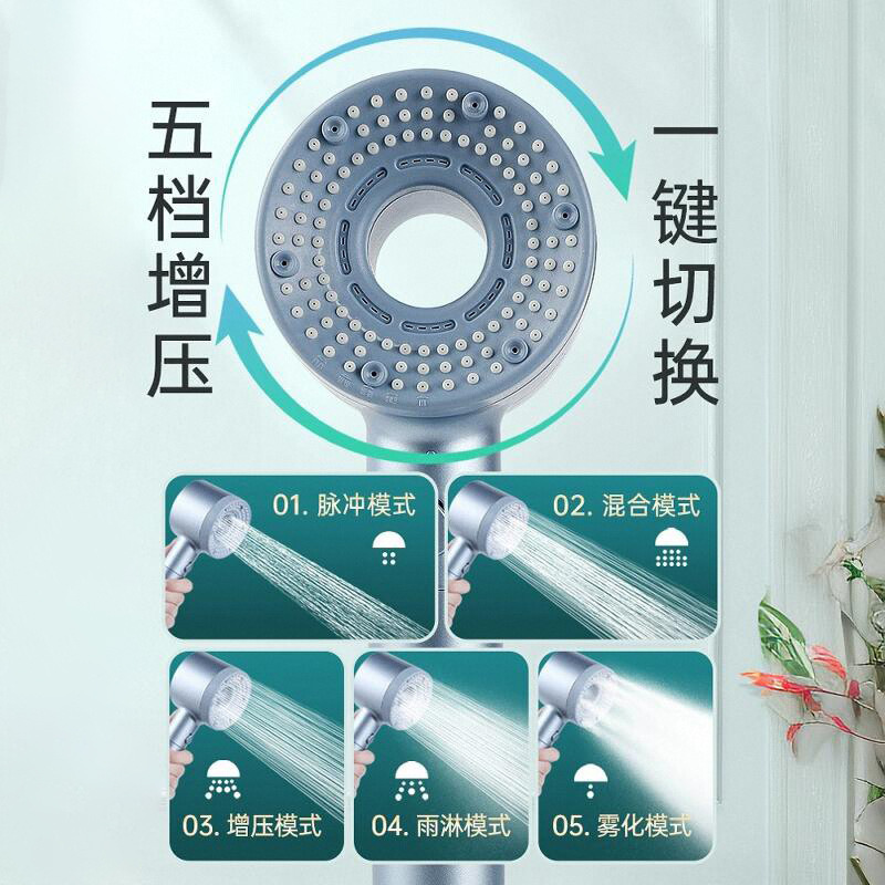 Best-selling hollowed-out household super-pressurized showerhead, bathroom water heater, turbine large water output, five-level filter showerhead Specification drawing