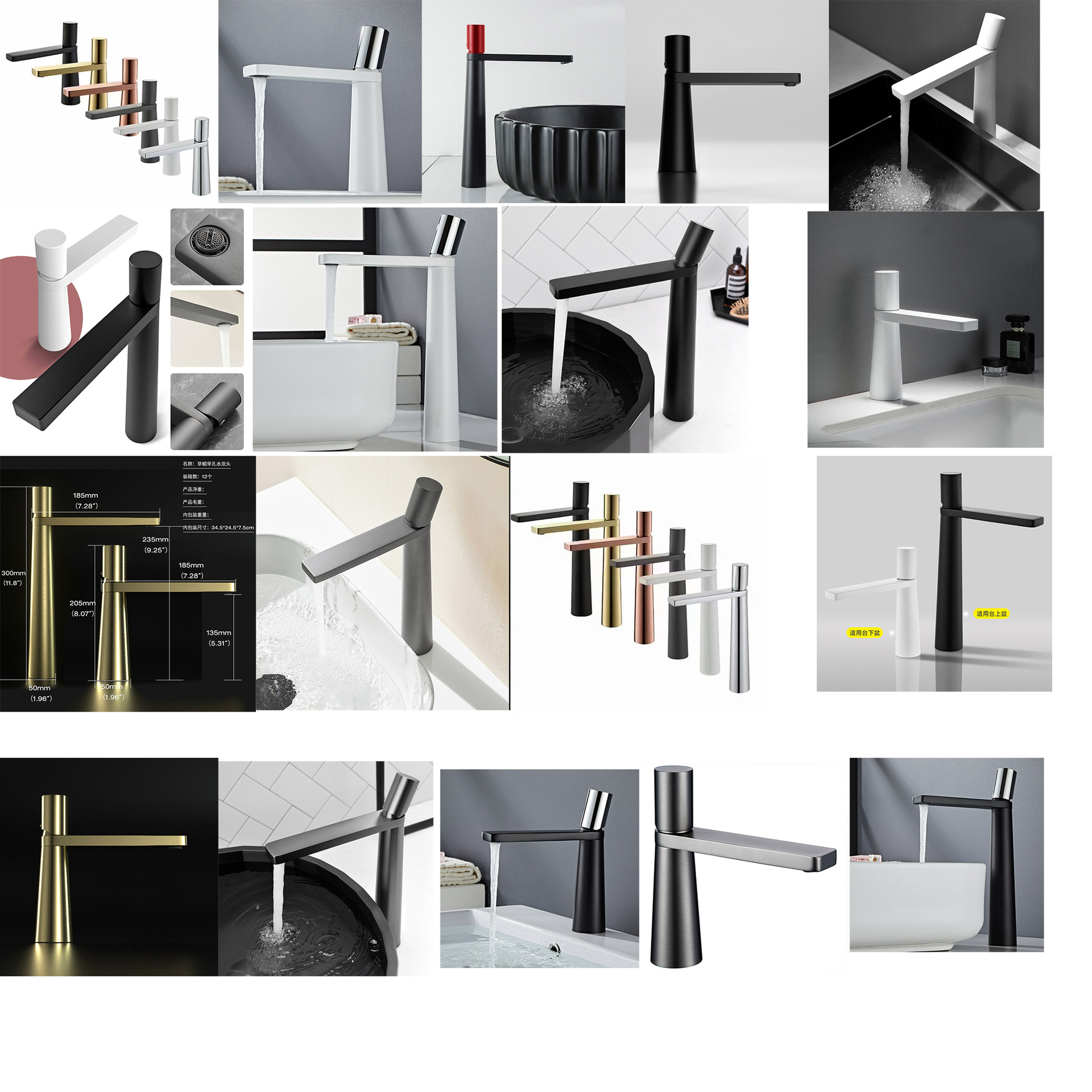 Scarecrow, all-copper, simple black, white faucet, cold and hot water washbasin, bathroom countertop basin, and raised washbasin full figure
