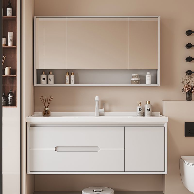 Simple cream-style ceramic integrated basin bathroom cabinet combination, bathroom washbasin, washbasin, oak lacquer Item Picture