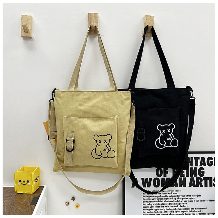 Large-capacity women's bag manufacturer in stock, fashionable Korean-style single-shoulder canvas bag, ins, high school and college students' hand-held tutorial bag details Picture