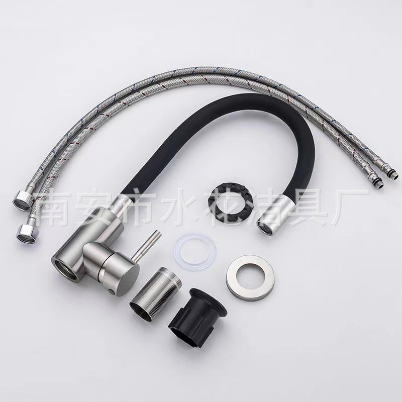 304 stainless steel kitchen silicone tube faucet, black universal rotatable sink, hot and cold water faucet Item Picture