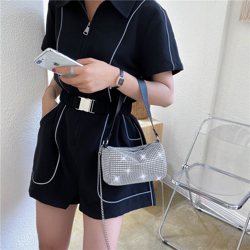 Popular makeup bags, hand-held women's bags, 2022 autumn and winter new style bags, women's fashion chain rhinestone single-shoulder crossbody bag details Picture
