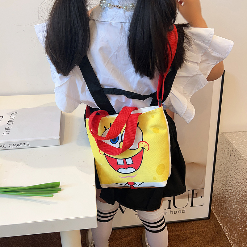 2023 Trendy and fashionable children's canvas cartoon printed crossbody bag, Korean version cute single-shoulder hand-held girls' coin purse Specification drawing