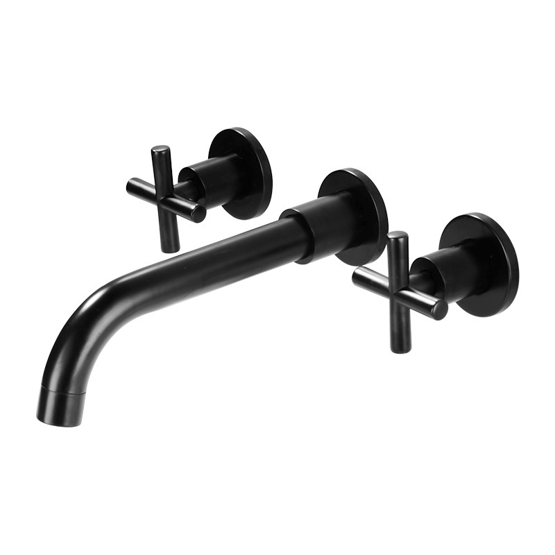 All-copper concealed wall-mounted washbasin faucet, black cold and hot water built-in washbasin faucet, Amazon Item Picture