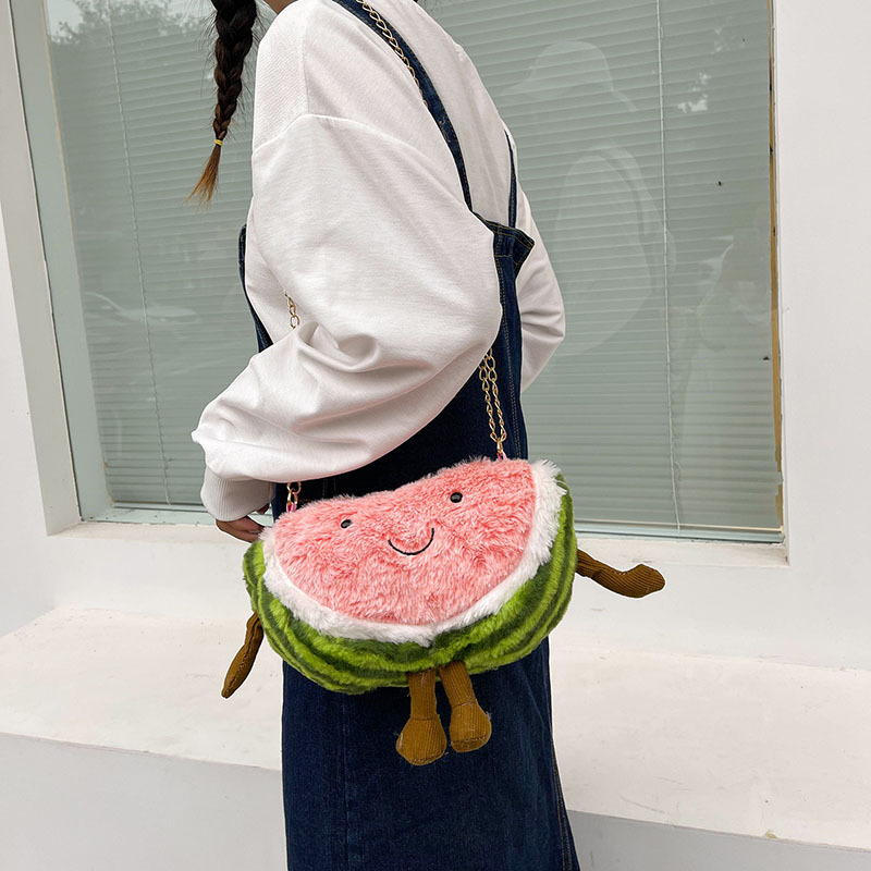 Children's fruit coin purse, plush toy, cute watermelon chain crossbody bag, hand-held pillow, girl cartoon single-shoulder bag Specification drawing