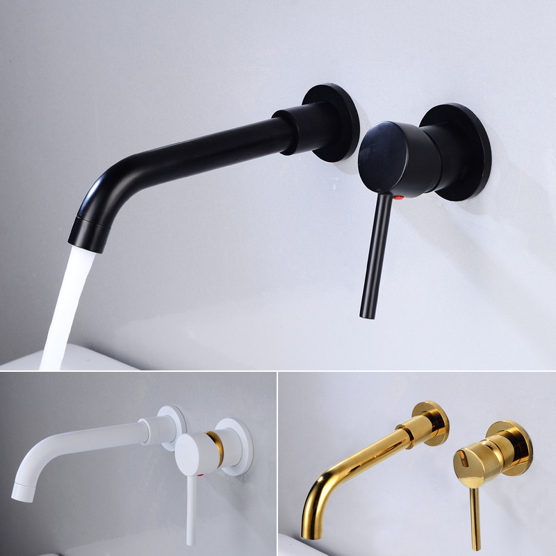 All-copper concealed washbasin faucet, wall-mounted faucet, cold and hot concealed wall-mounted faucet, black gun gray antique color full figure