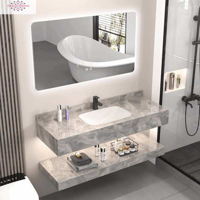 Light luxury rock plate washbasin, bathroom cabinet combination, bathroom integrated ceramic seamless basin, simple and modern washbasin full figure
