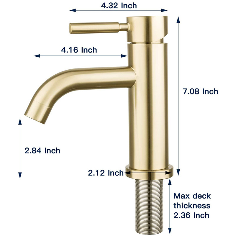 Stainless steel brushed gold faucet 304, cold and hot washbasin, washbasin, countertop basin, gold straight and curved faucet Item Picture