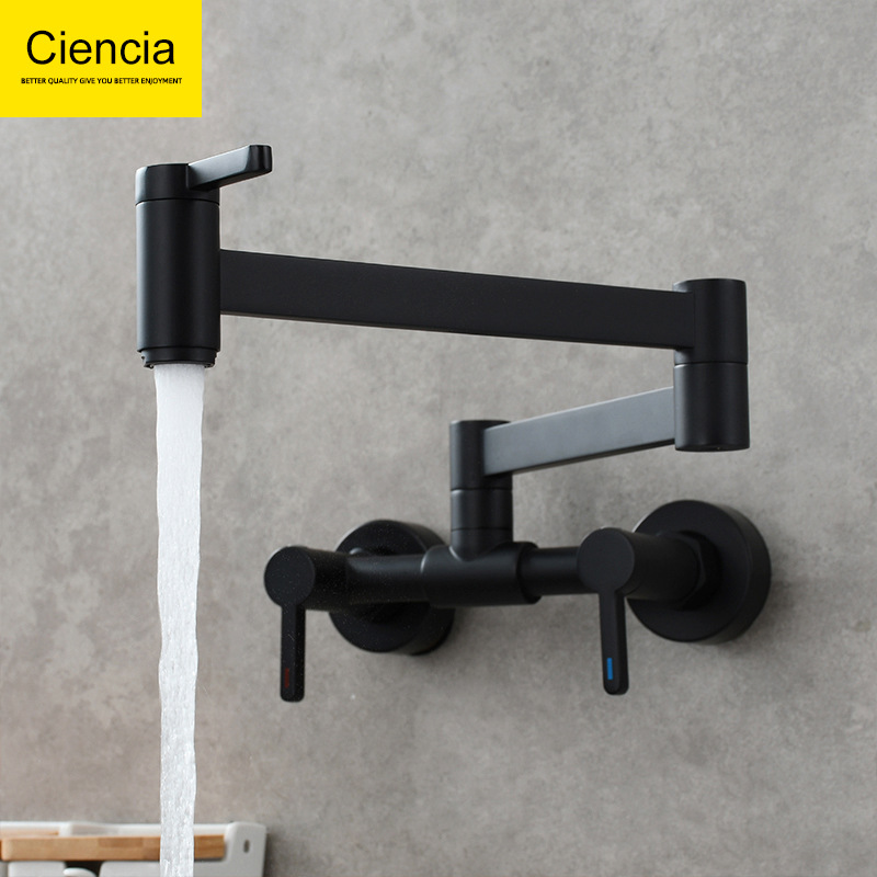 Square three-switch hot and cold basin faucet, wall-mounted kitchen folding mixing valve faucet, bathroom basin faucet full figure