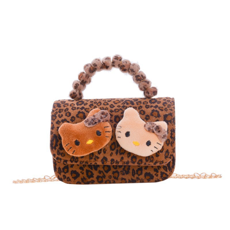 Cute plush children's bag, new leopard print chanel-style princess handbag, stylish girls' chain single-shoulder crossbody bag Item Picture