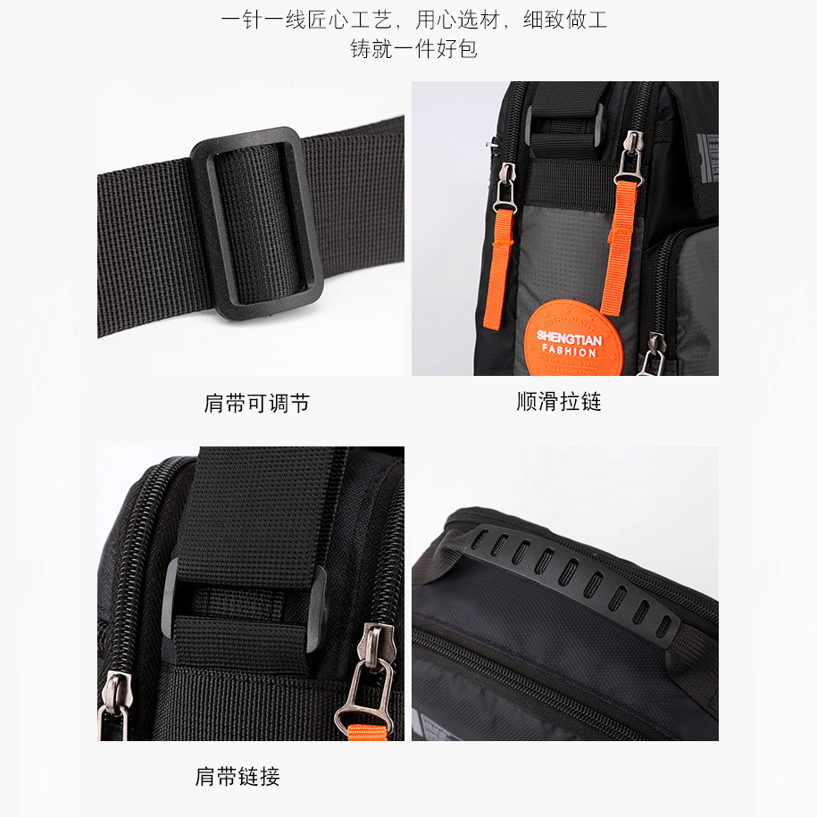 New men's cross-border simple, casual and durable single-shoulder bag with large capacity and multiple pockets, Oxford cloth crossbody bag wholesale details Picture