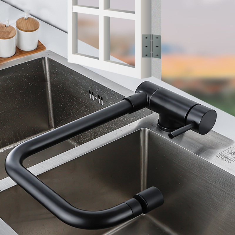304 stainless steel kitchen sink, window-opening faucet, cold and hot rotating folding double-rotating sink mixing valve full figure