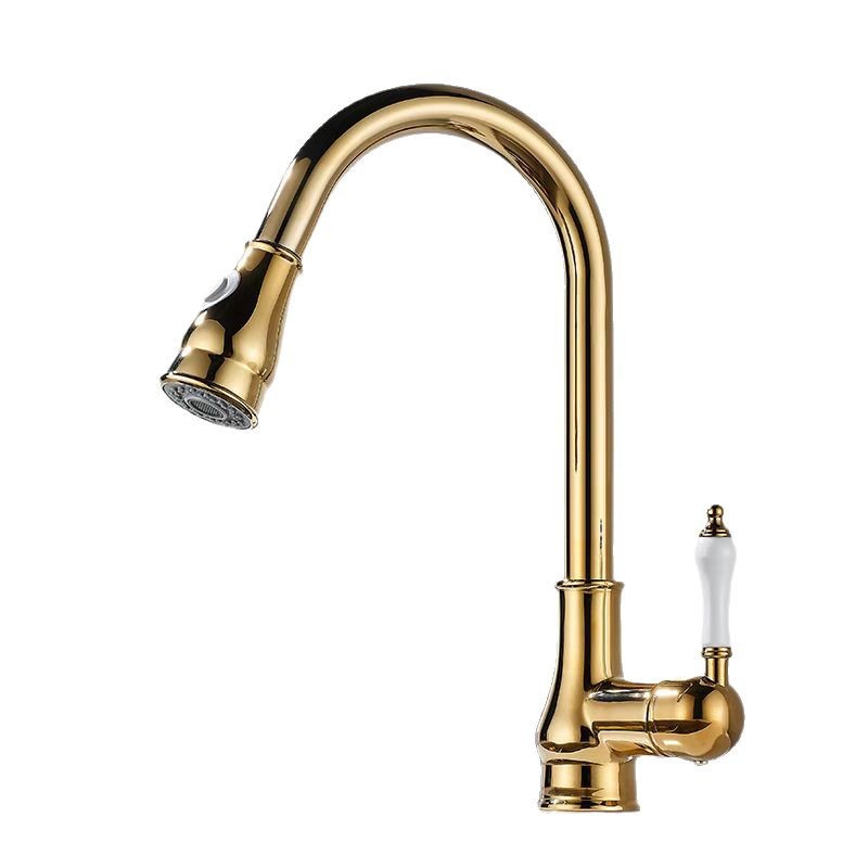 The kitchen pull-out faucet is cold and hot splash-proof and retractable. It features a golden washbasin and sink faucet, which is made of retro and light luxury brass Item Picture