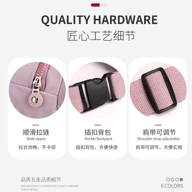 Women's casual crossbody bag, fashionable and versatile sports single-shoulder waist bag, nylon water-resistant cross-border wholesale and consignment details Picture