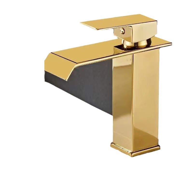 Cross-border e-commerce stainless steel European-style waterfall faucet, black gold baked paint cold and hot basin faucet, washbasin manufacturer Item Picture