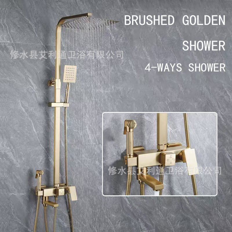 Black stainless steel shower head set, octagonal manufacturer wholesale, brushed gold rain shower, bathroom, cross-border trade Application Scenario