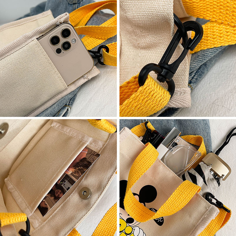 "Bag Girl 2021 New Trendy Korean style, fashionable and personalized printed single-shoulder bag for women, canvas hand-held crossbody small bag. Application Scenario