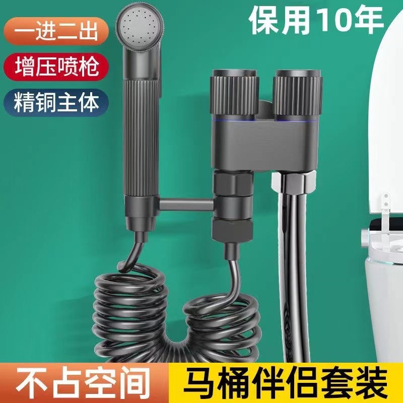 All-copper gun grey toilet companion, one in and two out, dual control, dual water outlet, spray gun for bathroom, dual control Angle valve, cross-border e-commerce Specification drawing