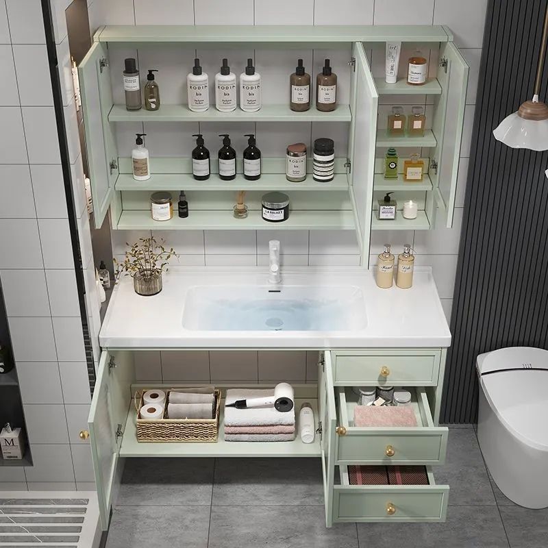 Simple French ceramic integrated bathroom cabinet, washbasin, bathroom washbasin set, washbasin combination, modern oak Application Scenario