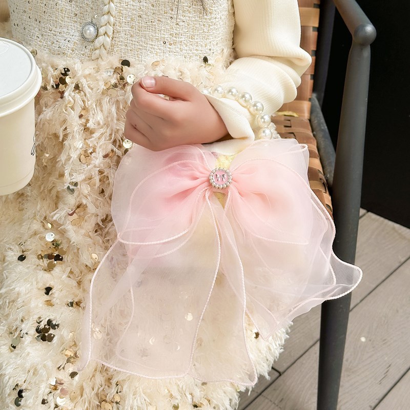 Cute bow rainbow plush bag for girls 2025 Stylish export crossbody bag for girls Pearl princess bag Specification drawing