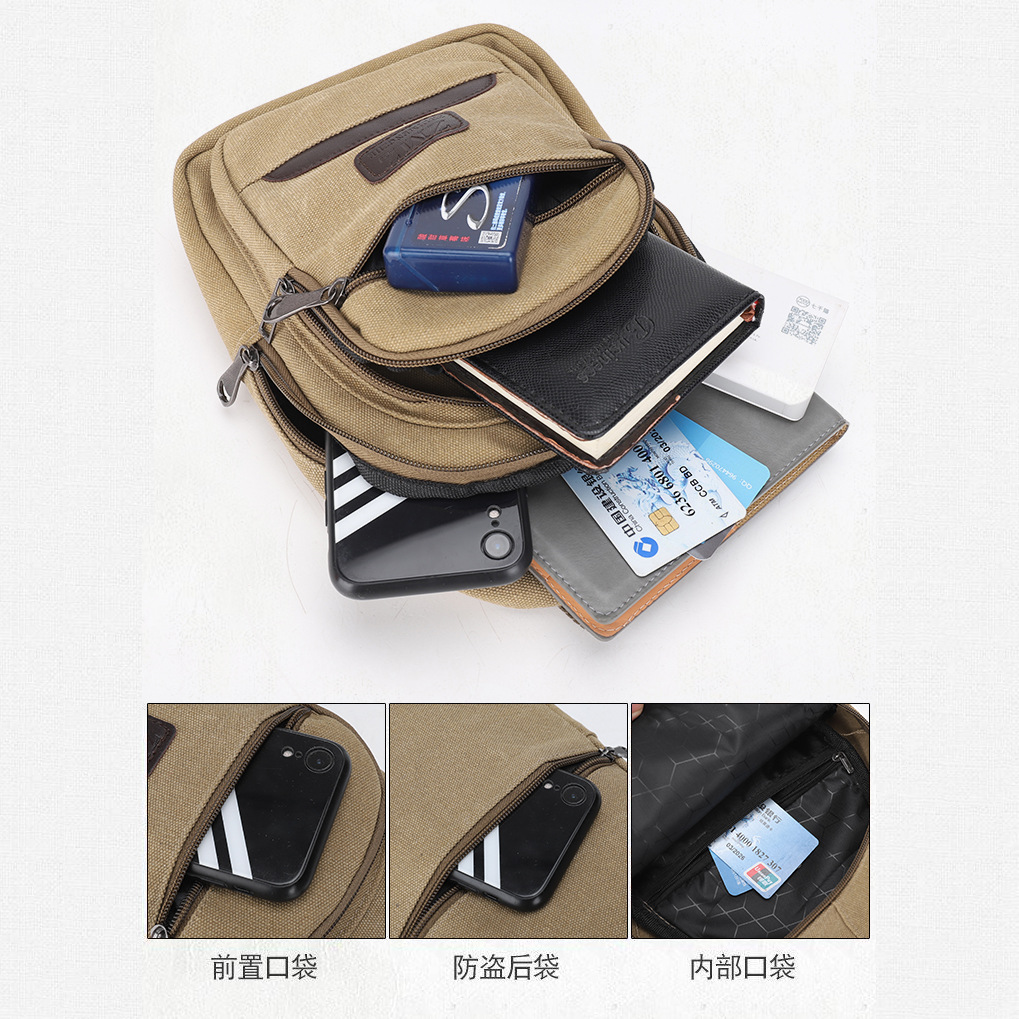 Chest bag Men's multi-layer large-capacity convenient chest bag, single-shoulder canvas wear-resistant crossbody chest bag Specification drawing