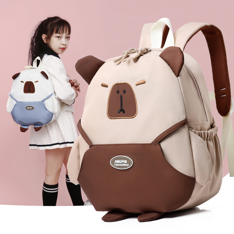 New cute schoolbag for primary school students, Capibarra fun color-blocked backpacks for boys and girls, high-quality Oxford cloth backpacks full figure
