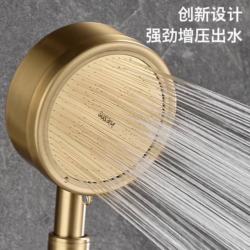 Brushed gold shower head set, home piano key bath and bathroom constant temperature digital display pressurized flower and sun shower head Application Scenario