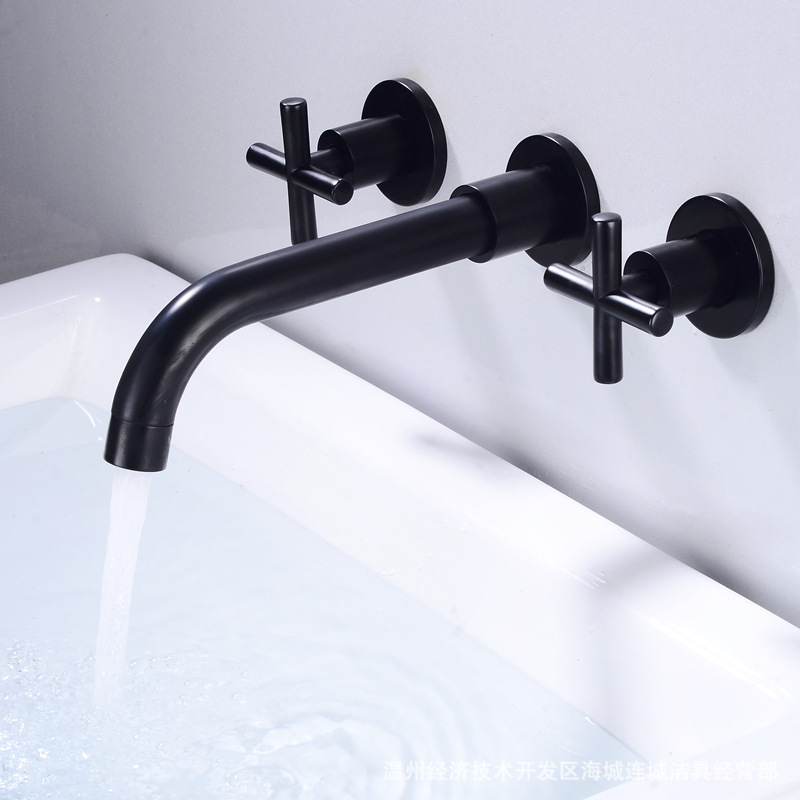 All-copper concealed wall-mounted washbasin faucet, black cold and hot water built-in washbasin faucet, Amazon Application Scenario