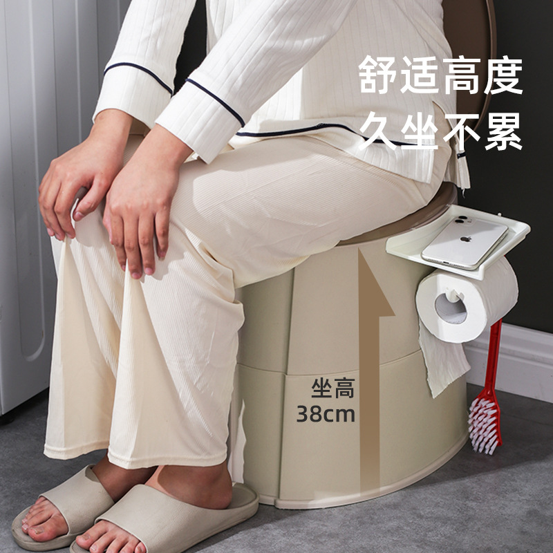 The mobile toilet seat is a simple and portable adult home toilet seat with a lid for the elderly to get up at night Specification drawing