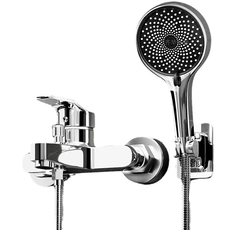 All-copper simple shower head set, household pressurized no-top spray, large three-in-one faucet, thickened concealed shower head Item Picture