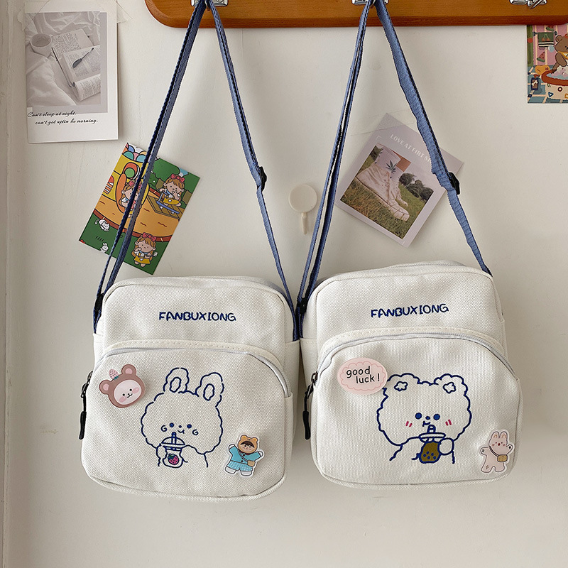 2024 New style Bear and rabbit single-shoulder crossbody mobile phone pocket change Little girl canvas bag, cute baby girl details Picture