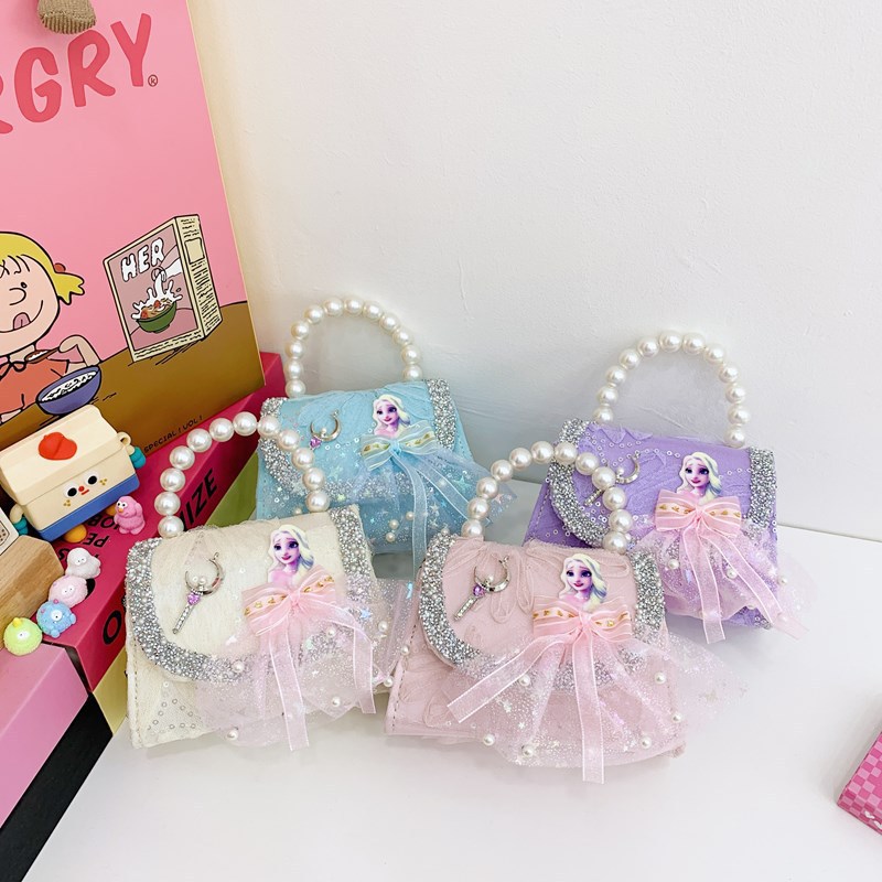 New children's bag, fashionable pearl handbag, cartoon cute bow, girls' single-shoulder bag, chain crossbody small bag details Picture
