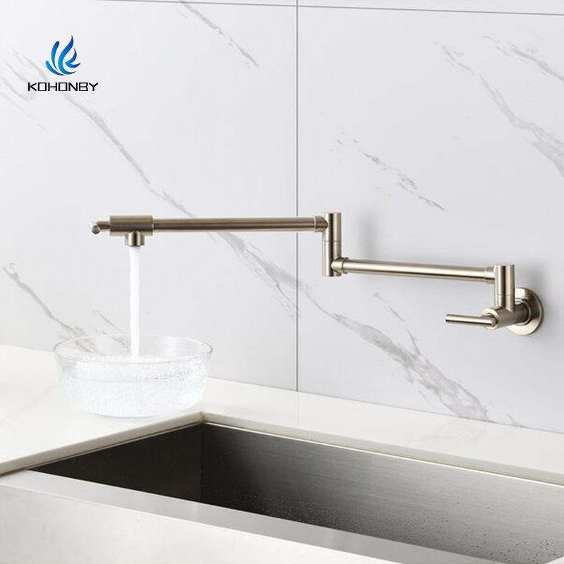 Stainless steel folding faucet, extended kitchen faucet, laundry sink, household long rotating single cooling universal wall-mounted type full figure