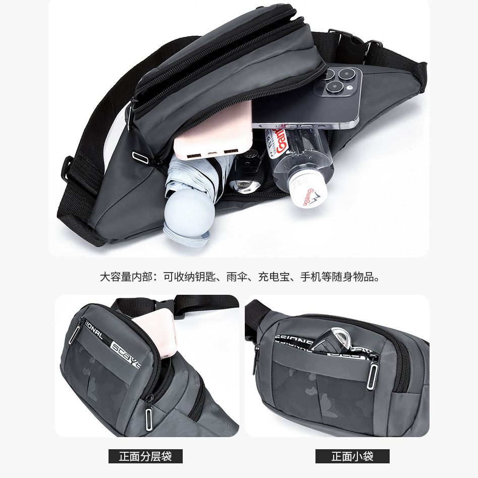 Wholesale of foreign trade waist bags, men's leather chest bags, large-capacity crossbody bags for travel, men's business outdoor mobile phone bags Specification drawing