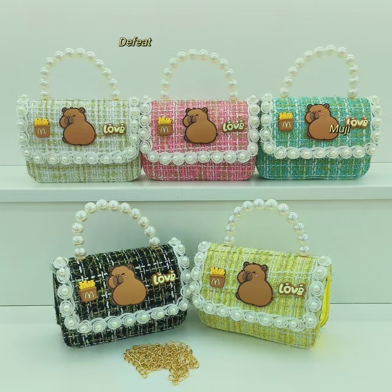 Kapipala pearl handbag, crossbody bag, loose change accessory, princess bag, girl's lucky money bag, chain small square bag Specification drawing