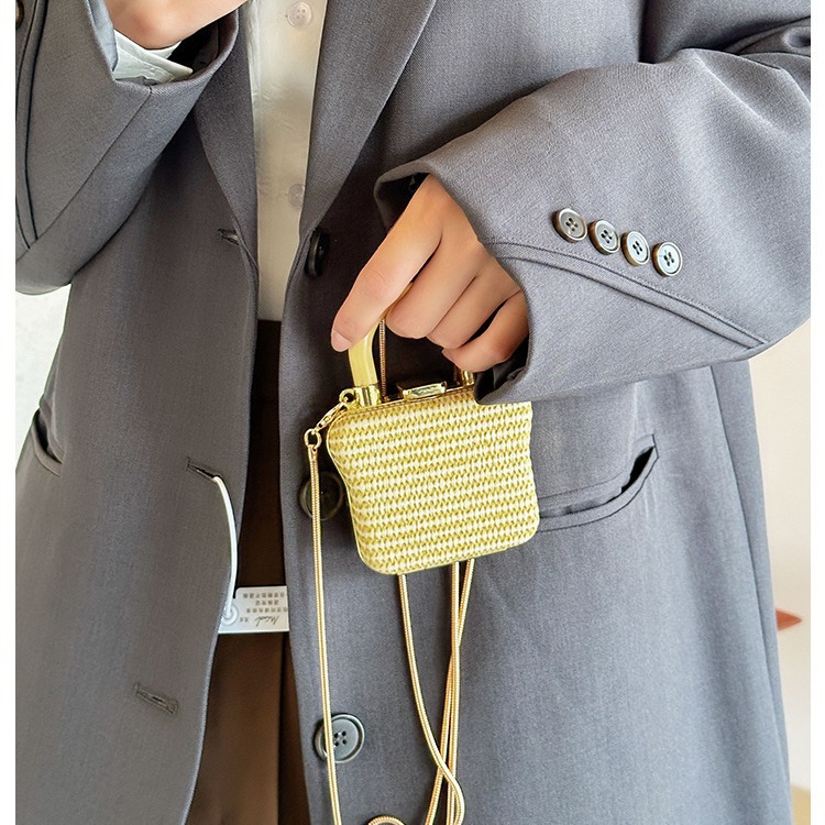 Kouhongbao Women 2025 New Cross-border woven Mini Bag, children's bag, decorative bag, snake bone chain single-shoulder women's bag Specification drawing