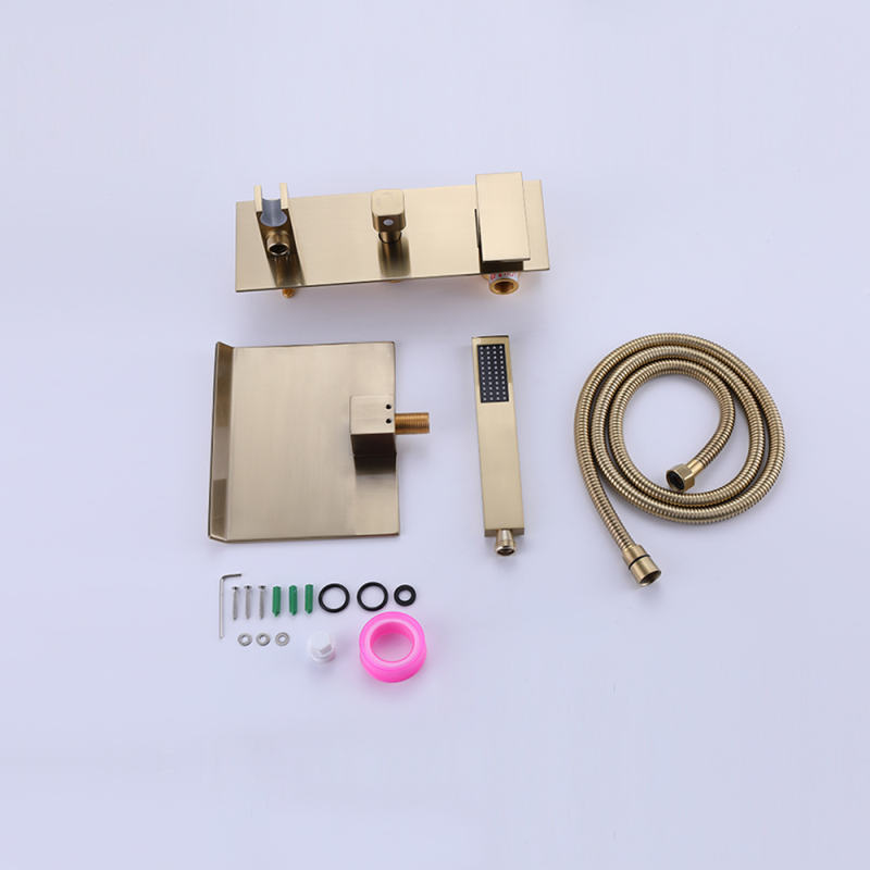 All-copper wall-mounted bathtub faucet, large flat waterfall-style bathtub faucet with hand-held shower head set Application Scenario