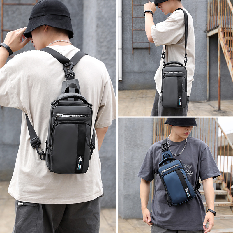 Hao Shuai's new outdoor multi-functional men's chest bag, trendy single-shoulder crossbody bag, USB charging backpack, men's cross-border bag details Picture