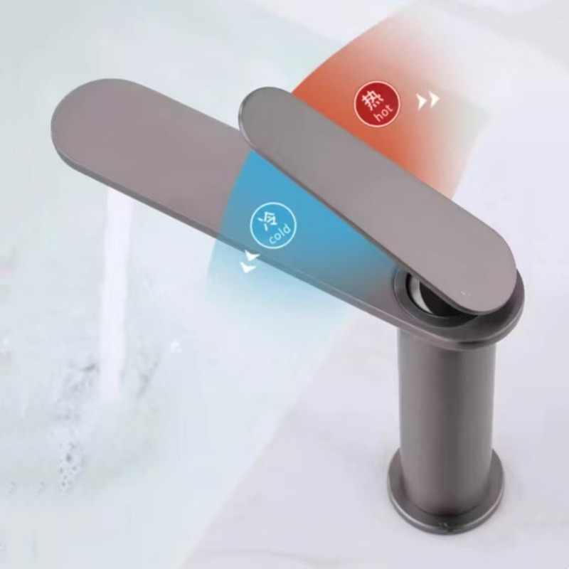 Bathroom basin, washbasin, hot and cold water faucet, washbasin, washbasin, washbasin, bathroom cabinet, texture gun gray bathroom details Picture