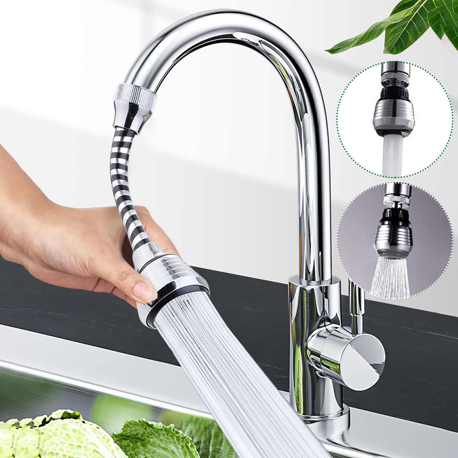 Splash-proof PVC black wire long, threaded installation splash-proof head, pressure-increasing soft foaming device, kitchen shower faucet full figure