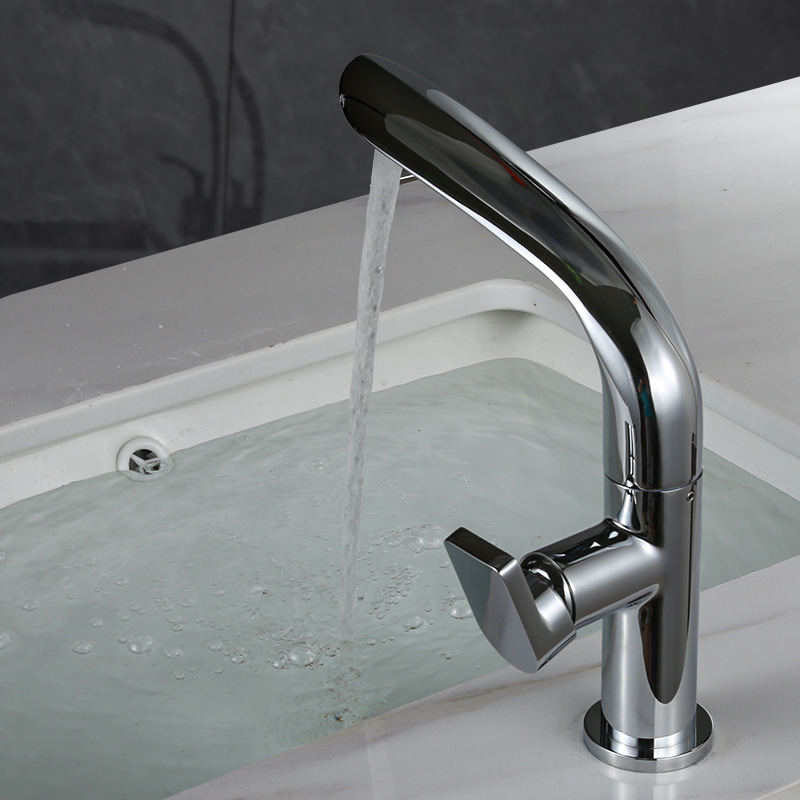 Brushed gold light luxury washbasin faucet, bathroom, cabinet surface basin, rotating hot and cold water faucet, brass gold Specification drawing