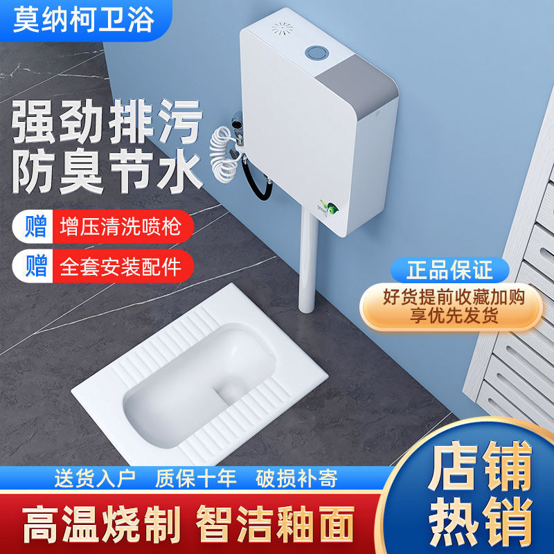New Monaco toilet squat toilet flush tank set, bathroom anti-odor trap, squat toilet, ultra-thin, small-sized apartment details Picture